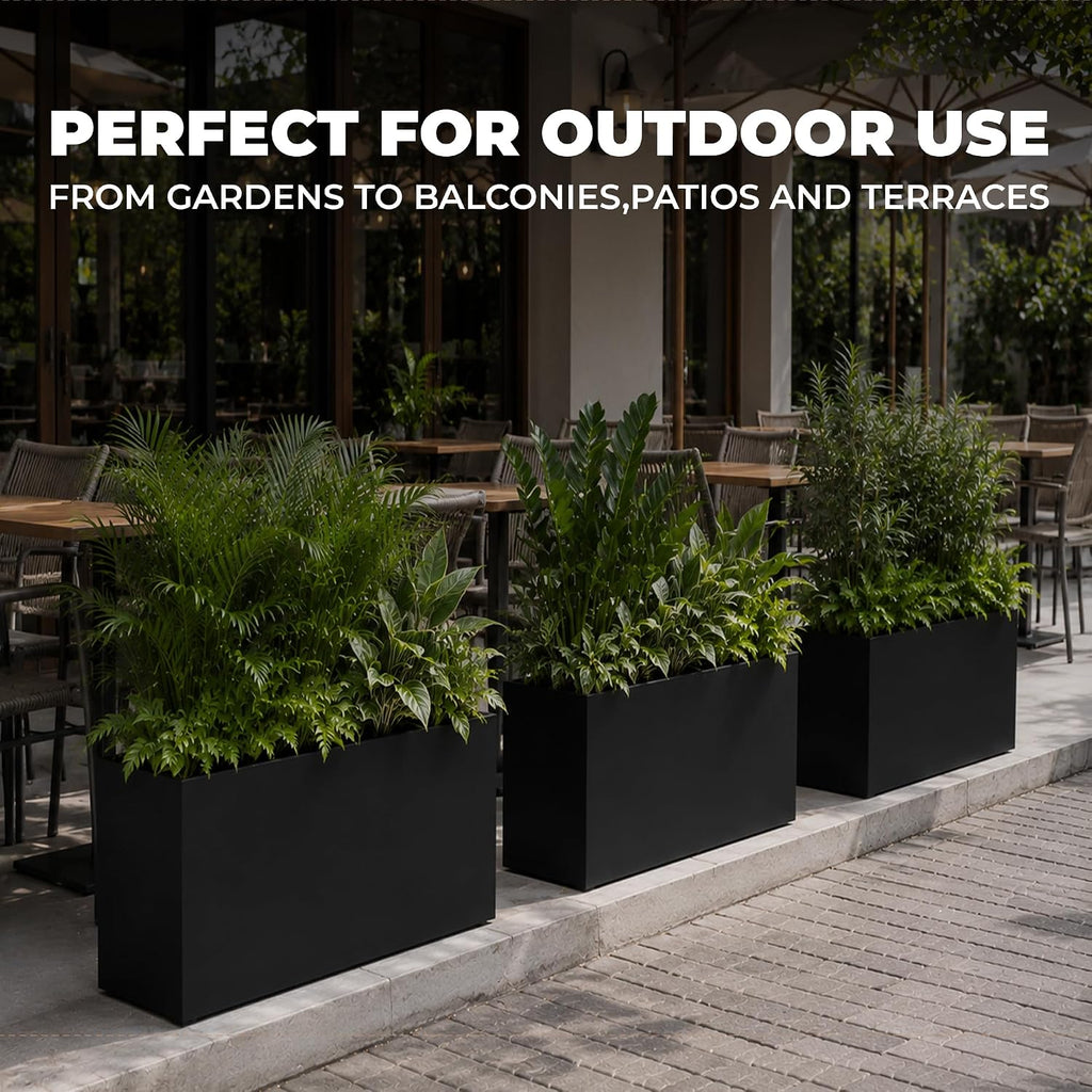 Trevano Fiberstone Rectangular Planter (M, Ribbed White) | Lightweight, Durable, UV Resistant, Modern Terra Cotta