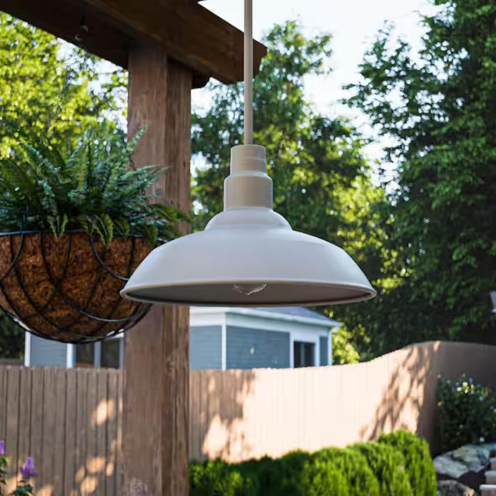 Outdoor Mini Pendant Light - Grey Shade, Rustic/Industrial Downlight