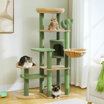 59" Cactus Cat Tree, Large Cat Tree for Indoor Cats, Cat Tower for Large Cats, Multi-Level Tower, Condo with Hammock