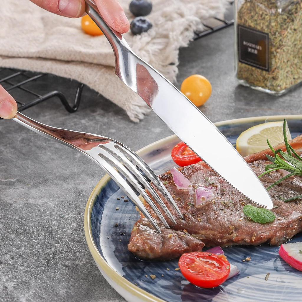 20 Pieces Silverware Set for 4,Heavy Duty 18/10 Stainless Steel Flatware Set with Forged Stand Knives