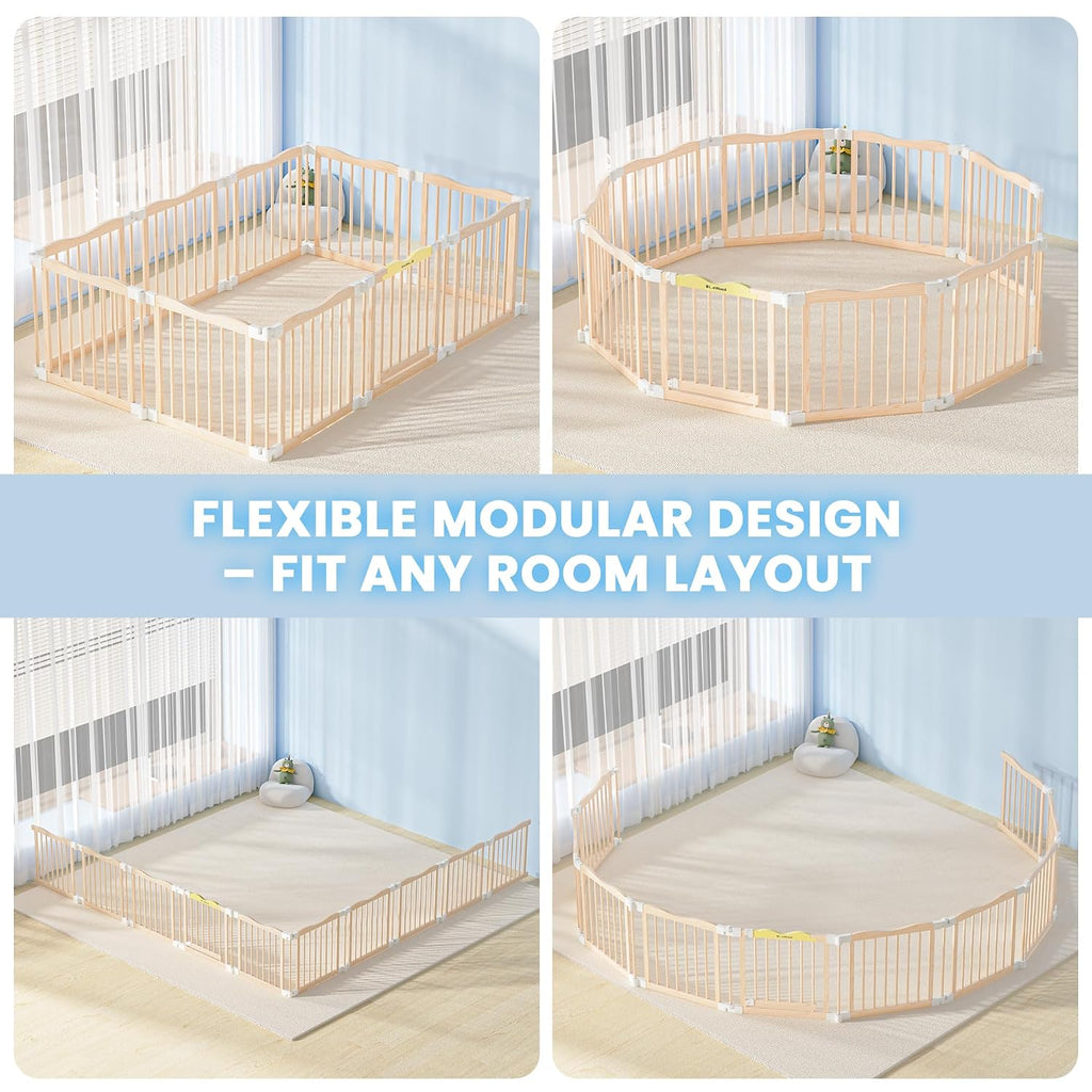 Foldable Wooden Playpen, Natural Pine, 30 x 30 x 24 inches