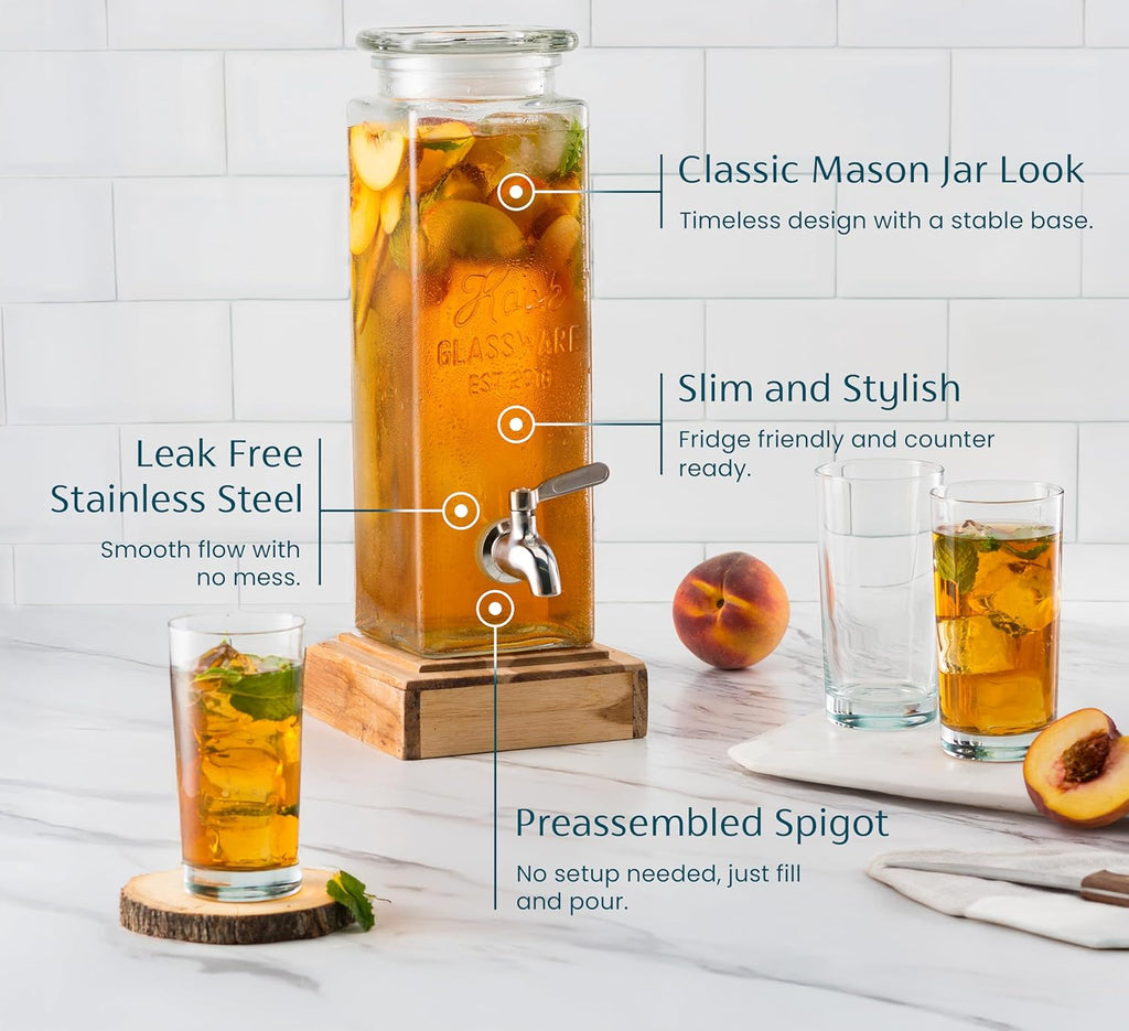 Drink Dispenser, 80 oz, Water Dispenser Countertop, Glass Drink Dispenser, Beverage dispenser, with Leak-Proof
