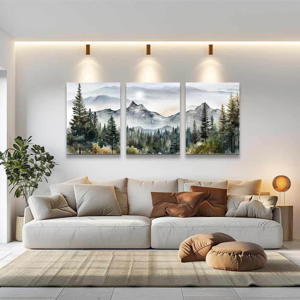 3 Piece Framed Canvas Art Prints Wall Art Modern Wall Decor Office Decor Abstract Mountain Forest Landscapes Ink
