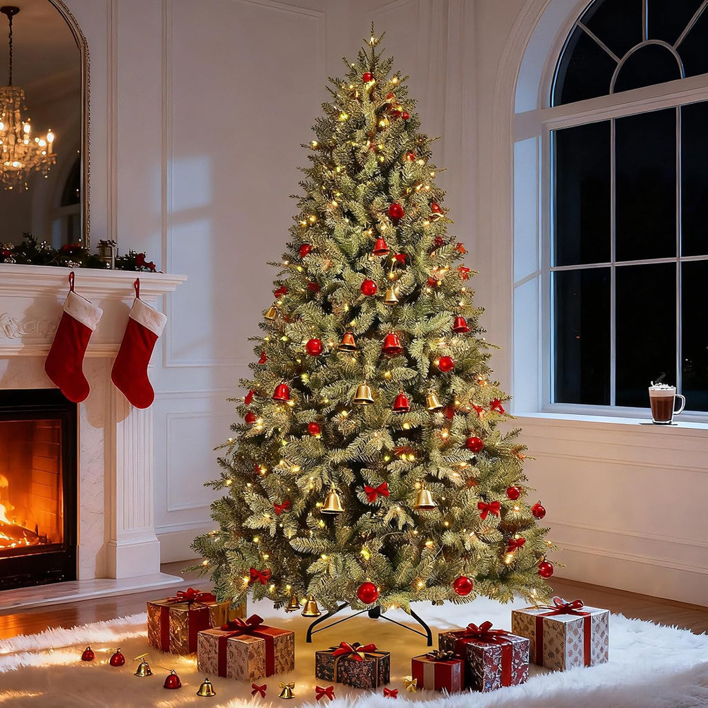 7FT Prelit Artificial Christmas Tree, 2272 PE/PVC Tips, 500 Lights | Warm White Incandescent Lights, Full Realistic