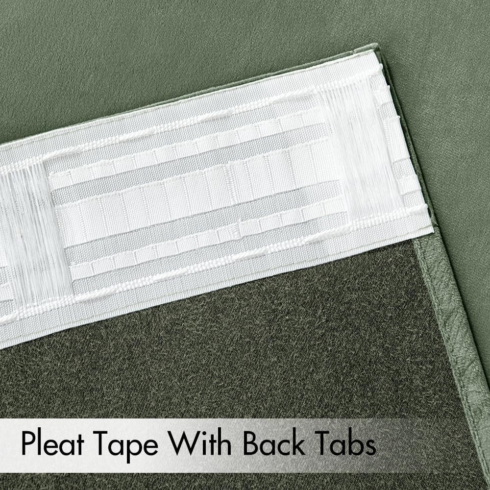 Sage Green Velvet Pinch Pleat Blackout Curtains W52 X L108 Inches