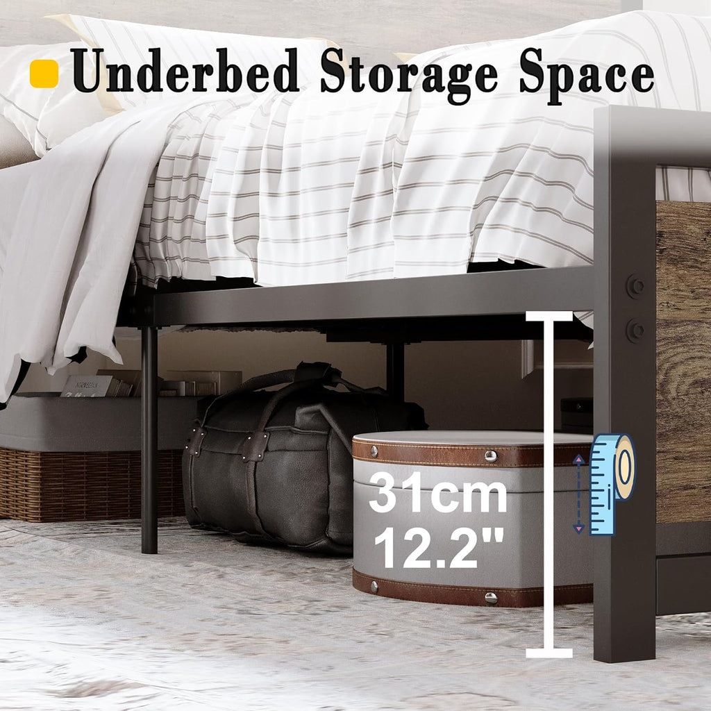 King Bed Frame with Headboard and Footboard, Metal Strong Supports, Easy Assembly, Noise-Free, No Box Spring Needed