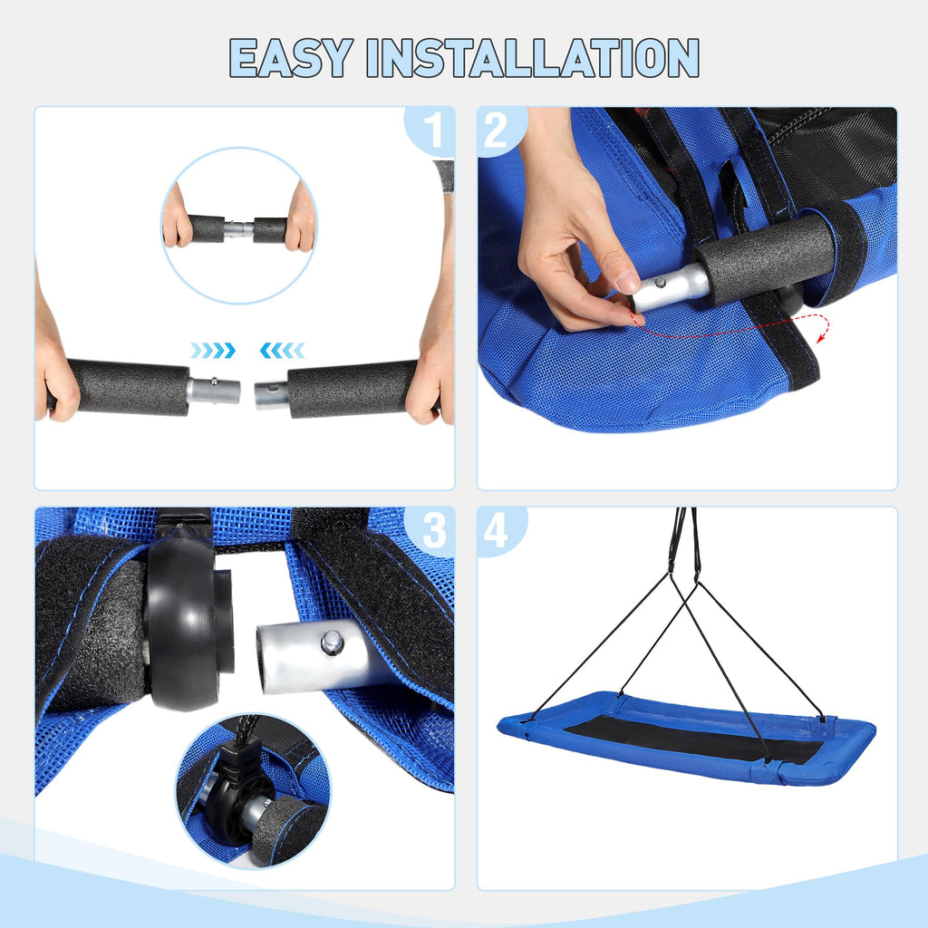 60" Large Platform Tree Swing for Kids, Rectangular Swings with Adjustable Rope, Durable Steel Frame, Easy to Assemble