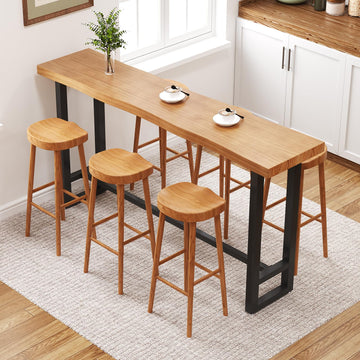 47in Solid Wood Live Edge Bar Table - Bar Height Pub Table with Built-in Footrest, Solid Wood Top & Sturdy Metal Legs