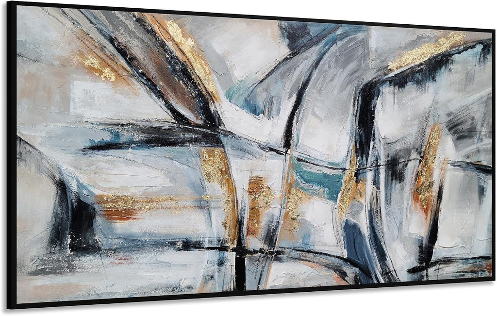 Hand Painted Framed Abstract Canvas Wall Painting with Gold Foil