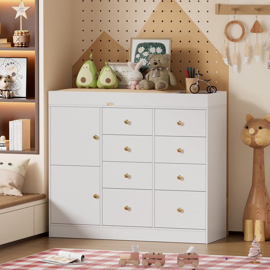 Changing Table Dresser with Drawers,Modern Baby Dresser with Changing Table Top ,Diaper Changing Station Organizer