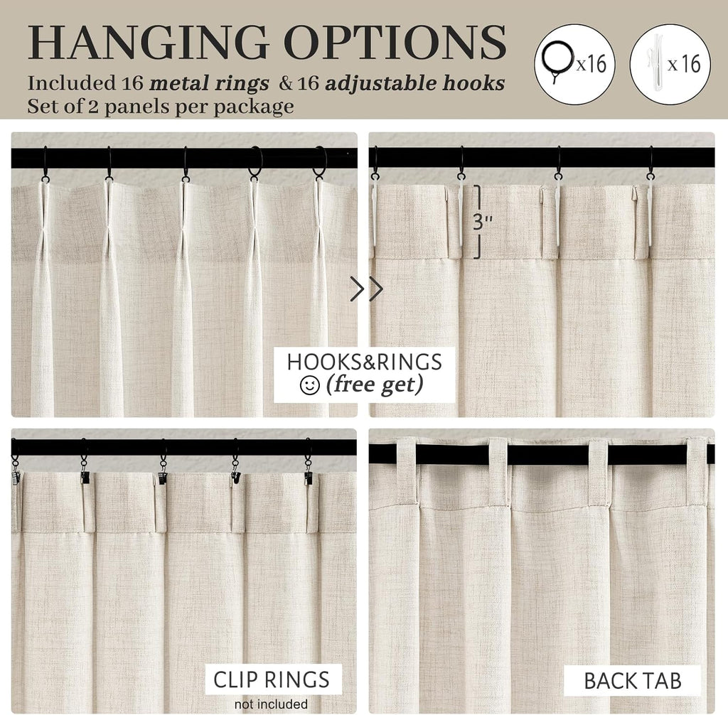 Pinch Pleated Linen Curtains for Living Room Bedroom, Light Filtering Boho Window Drape 2