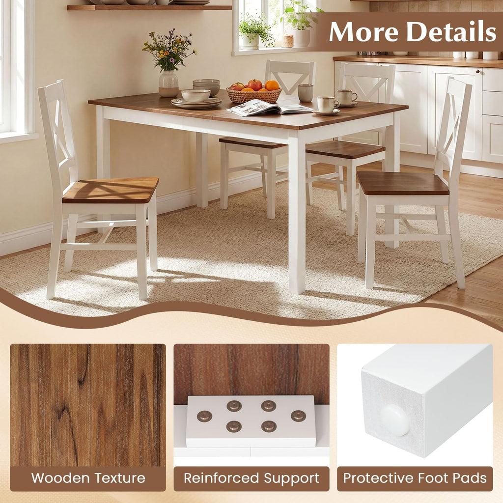 7-Piece Dining Table Set for 6, Rectangular 60-inches Kitchen Table and 6 Dining Chairs with Rubber Wood Legs