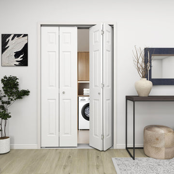 48 in.x 80 in. Bifold Door, 6 Panel Primed Barn Door(Double 24"x80" Doors)