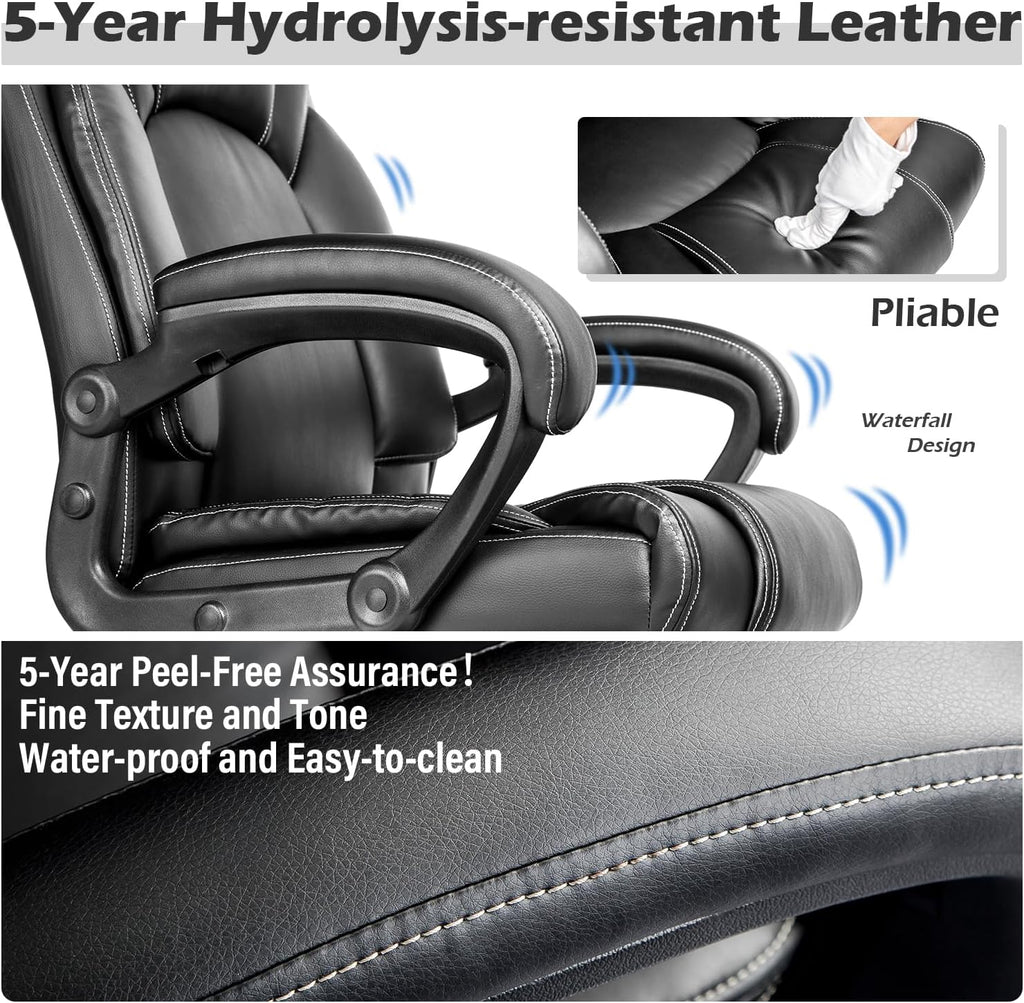 Executive Desk Chair Computer Chair with 5-Year hydrolysis-Resistant Leather Spring Cushion Ergonomic Support Tilting