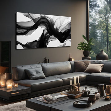 Large Abstract Wall Art, Black White and Gray Canvas Wall-Decor, Modern Minimalist Picture Prints Office, Size 59 x