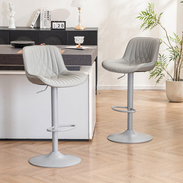 Faux Leather Bar Stools Set of 2, All Grey Upholstered Counter Height Barstools with Back, Adjustable Swivel Stool