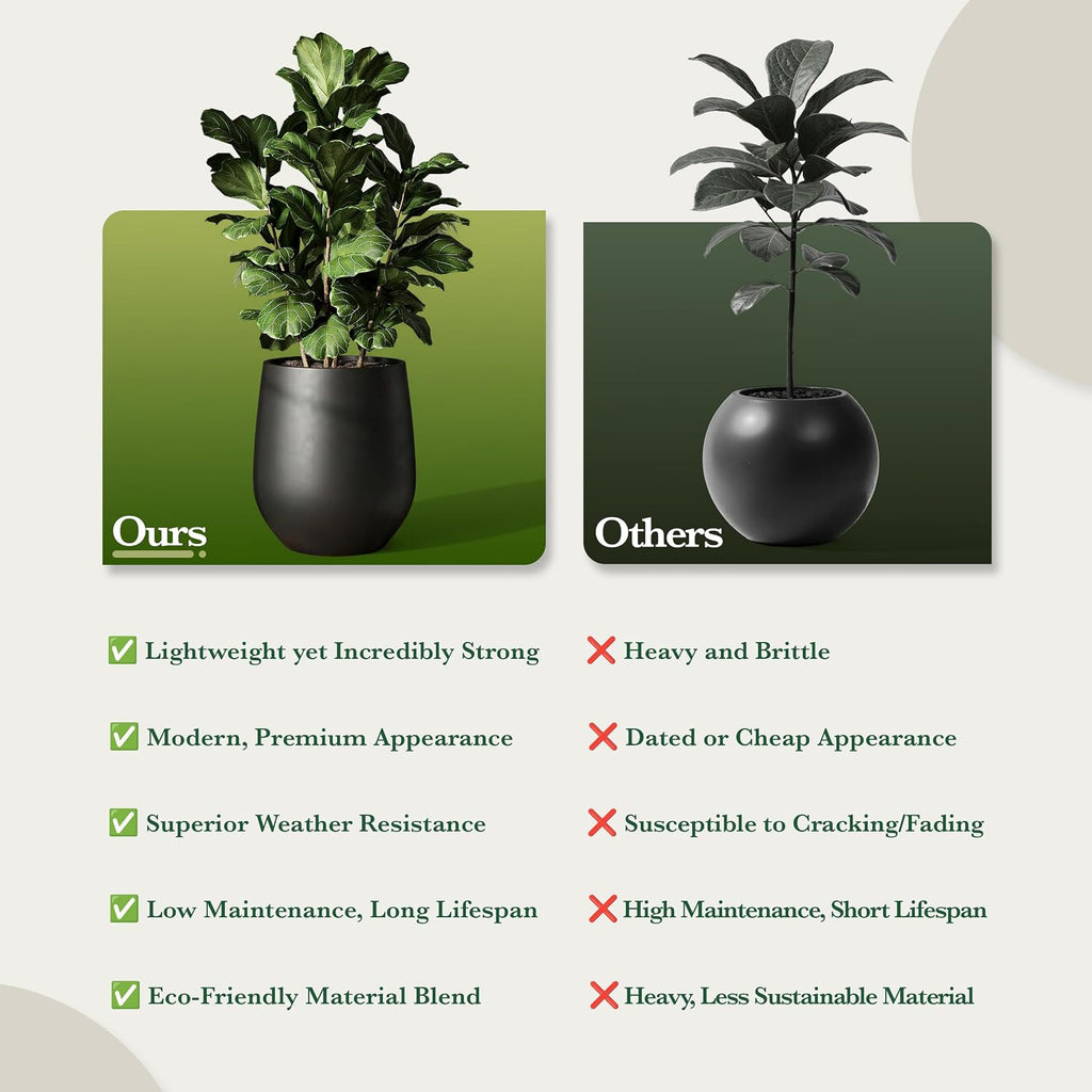 Premium Mt Wilson Tall Tapered Fiberstone Planter for Indoor Outdoor Use, Modern Large Olive Tree Pot with Drainage