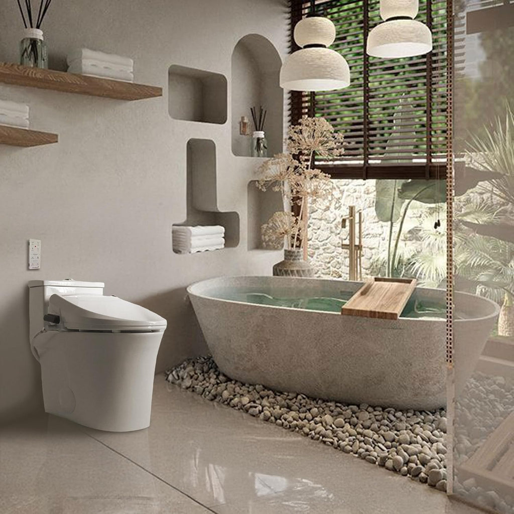 Electric Elongated Bidet Toilet Seat with Heated Seat, Warm Air Dryer, Temperature-Controlled Wash, Remote Control