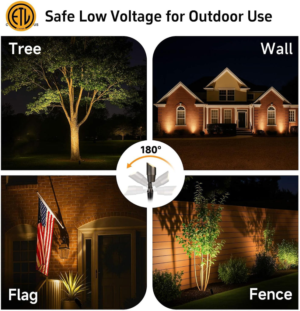 Landscape Spotlights Low Voltage - Brass Outdoor Uplight LED 12V, Wired Spot Lights IP65 Waterproof, Antique Bronze