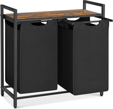 Laundry Hamper, Laundry Basket, Laundry Sorter with 2 Pull-Out and Removable Bags, Shelf, Metal Frame, 2 x 12.1