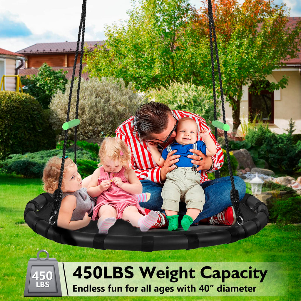 Tree Swing with PP Mat - Durable, Safe, and Easy to Install, Black Outdoor Saucer Swing, Flying Saucer Circle Swing for