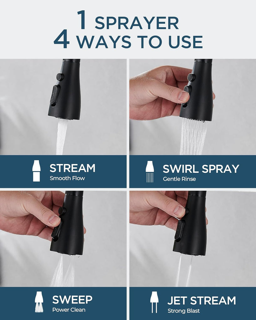 Kitchen Faucet with Soap Dispenser, 4-Function Pull Down Sprayer
