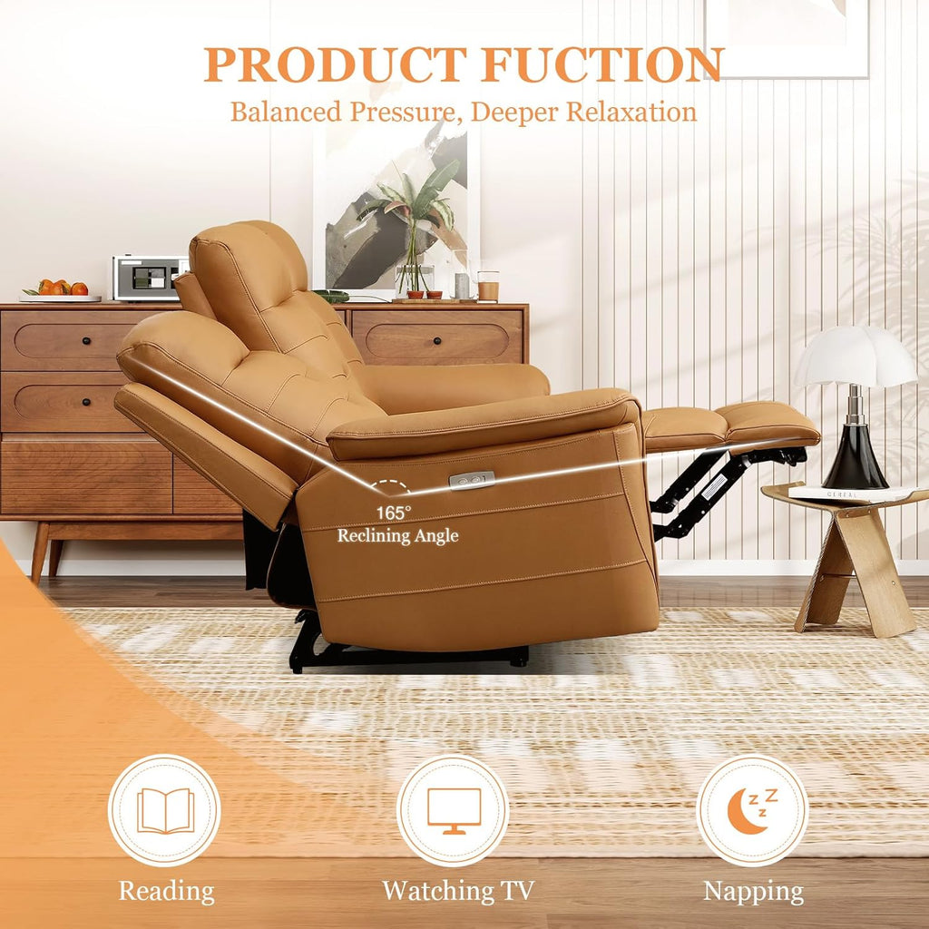Power Recliner Sofa Couch, Breathable Faux Leather Reclining Couches with USB Charging Port, Overstuffed Armrest and