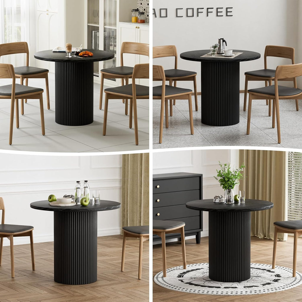 Round Dining Table, 34.3" Modern Wood Kitchen Table for 2 to 4, Pedestal Circle Dining Tables, Fluted Dining Table