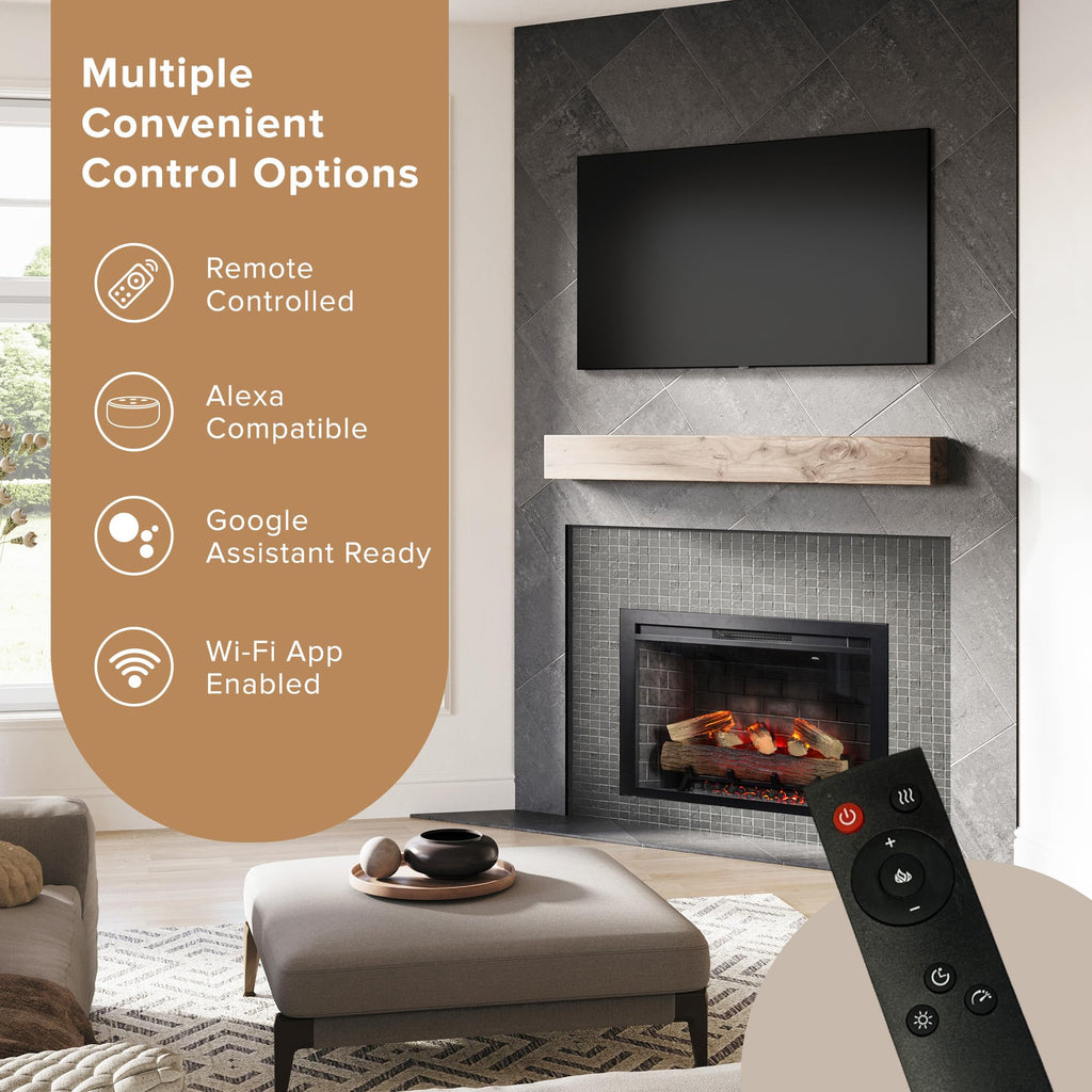 Uptown 36" Smart Electric Fireplace Insert with Remote Control, Alexa/WiFi Enabled - 400 Sq Ft Electric Heater with
