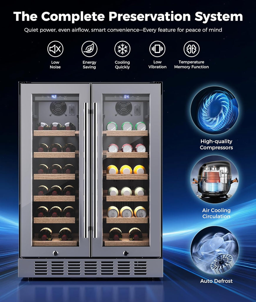 Wine Fridge Beverage Refrigerator - 24 Inch Wine Cooler Refrigerator, 34 Bottles