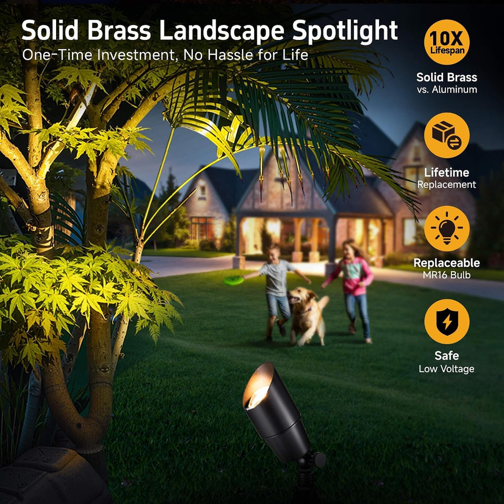 Brass Landscape Lighting - Black Outdoor Low Voltage Spotlights LED, 12V Wired Uplights, Waterproof Spot Lights for