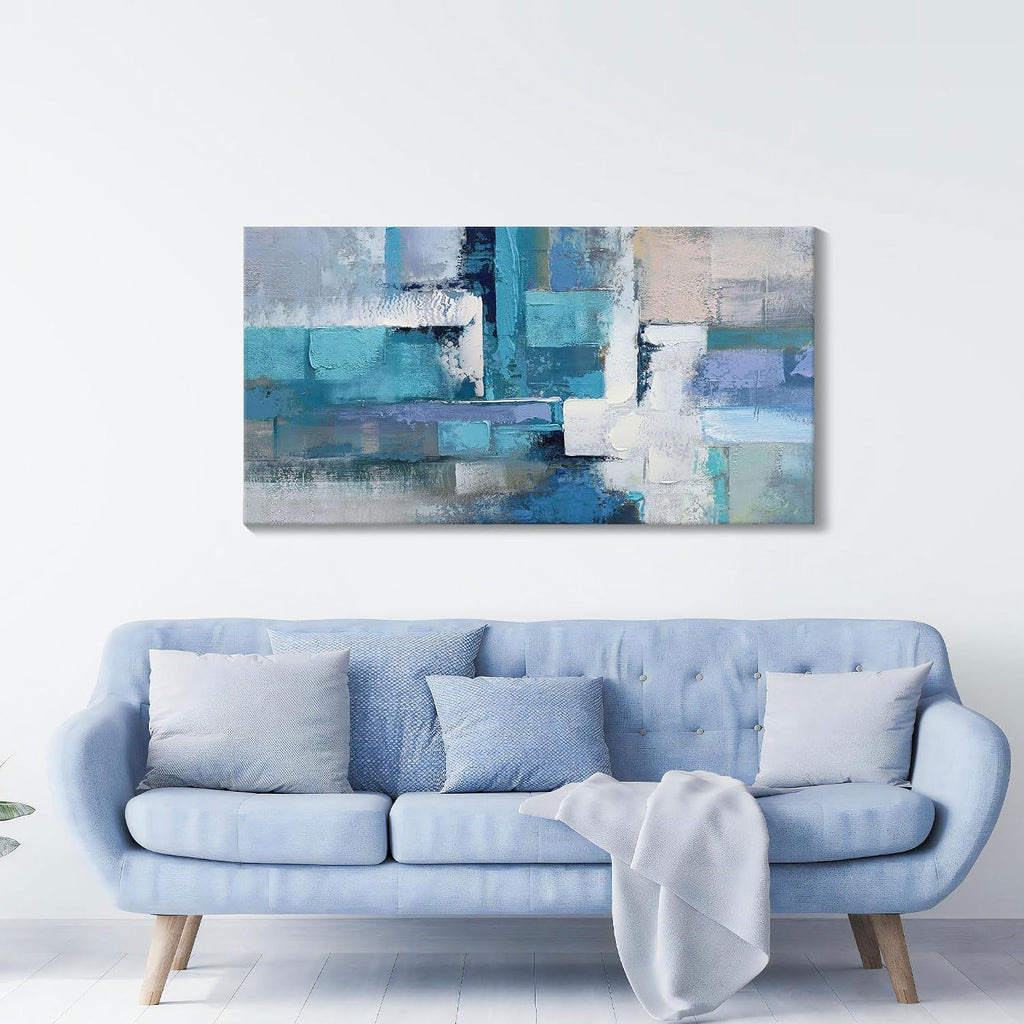 Abstract Canvas Wall Art: Large Wall Art Paintings, Modern, Framed Artwork in Blue and Black -Bedroom Decorations for