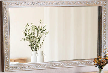 Rustic Solid Wood Wall Mirror - Bathroom Vanity Mirror, Farmhouse Decorative Mirror, Vertical & Horizontal Hanging