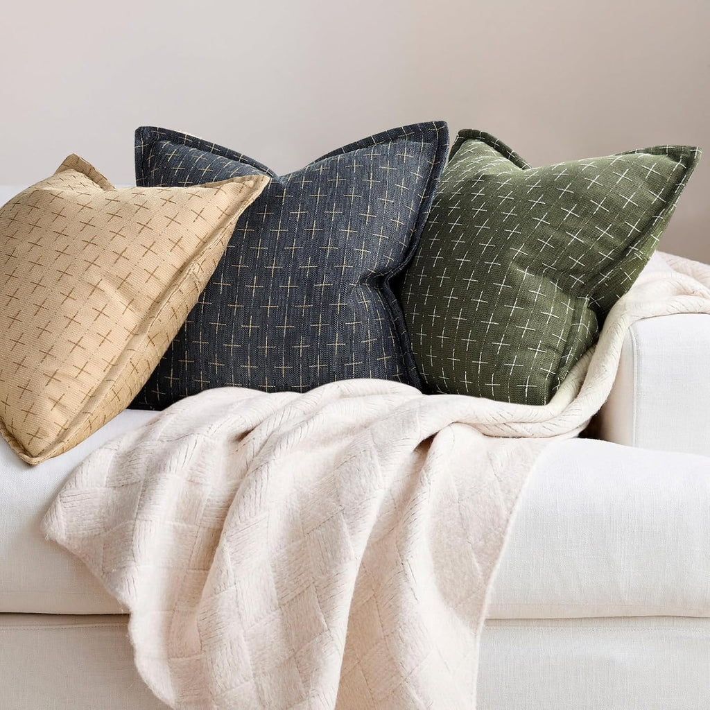 12x20 Pillow Covers Set of 2 Soft Polyester Textured Lumbar Pillow Covers with Stylish Flange Edge Cozy Farmhouse