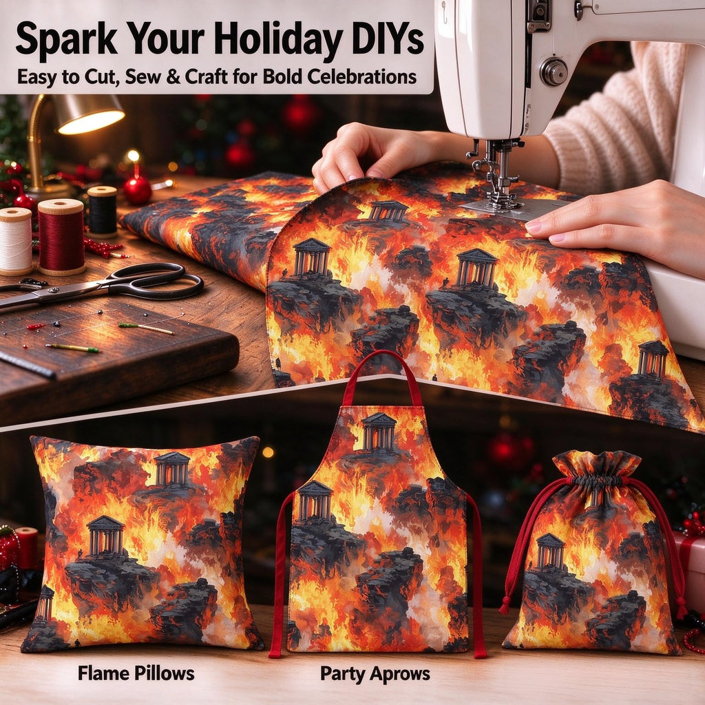 Flaming Fire Fabric by The Yard, Cool Burning Flames Soft Polyester Fabric, Fashion Style No Stretch Fabrics Sewing