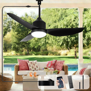 42 Inch Black Waterproof Gazebo Fans with Lights Outdoor Hanging - Plug in Remote App Control for Patios Indoor Farmhouse Porch - 6 Speed Reversible DC Motor