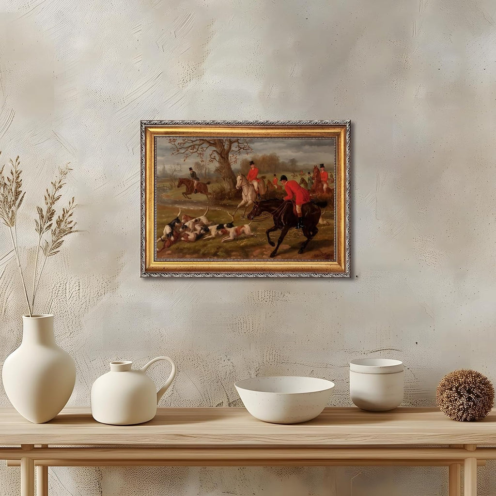 Retro Framed Vintage Equestrian Fox Hunting Wall Art Classic 19th Century Sports Oil Painting Reproduction Posters