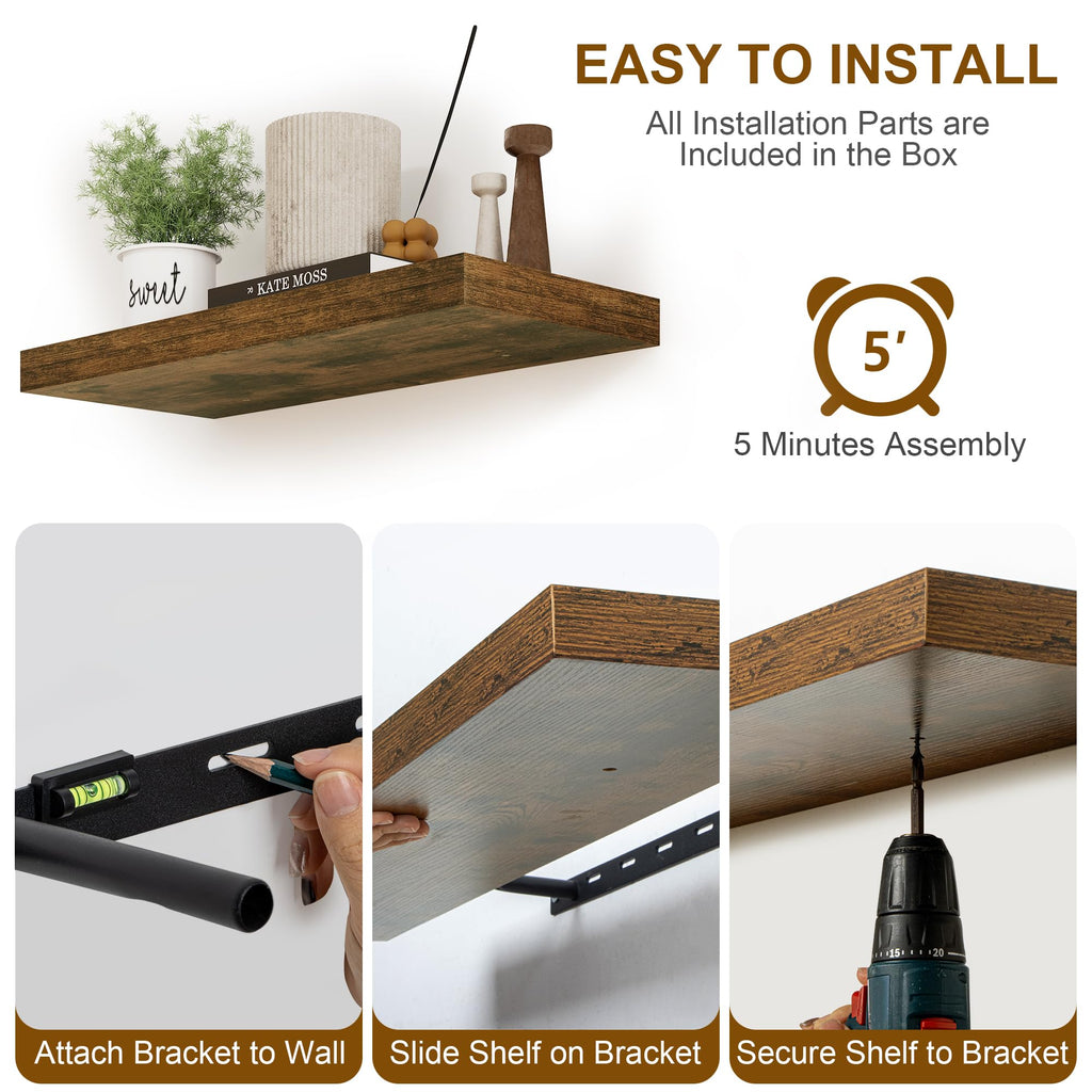 Floating Shelves, 8 Inch Deep Floating Shelves, Rustic Wood Fireplace Mantel 48 in Long, 48 x 8 Floating Wall Shelves