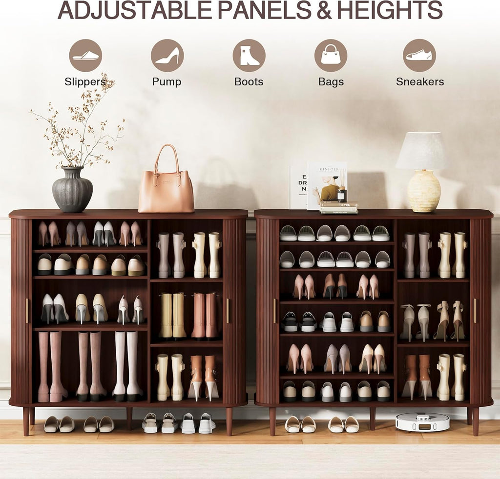 Shoe Storage Cabinet with Sliding Door, 6-Tier Shoe Cabinet with Adjustable Shelves, Modern Freestanding Shoe Storage