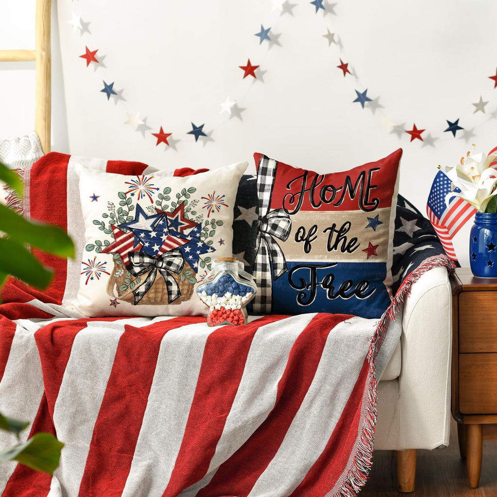 Let Freedom Free Eucalyptus Stars Fireworks Car Throw Pillow Covers, 18 x 18 Inch 4th of July Patriotic Independence