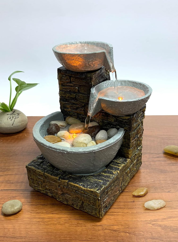 6" H Cascading Bowl and Brick LED Fountain (Adapter Included Free)