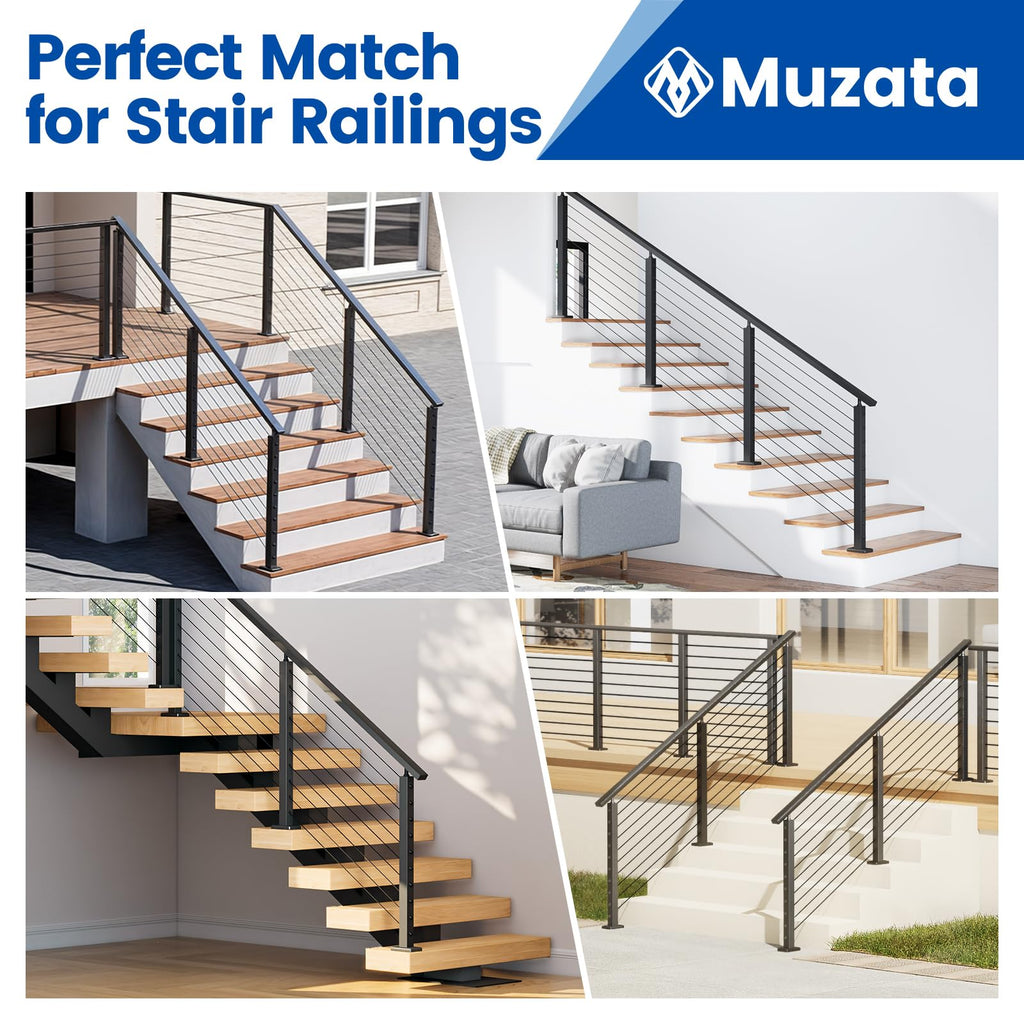 36" Black Cable Railing Post Surface Mount Angle Drilled PS01 BA4S