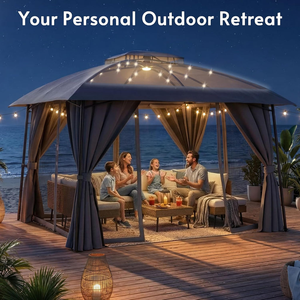 Outdoor Patio Gazebo 10x12 with Solar Powered LED Light
