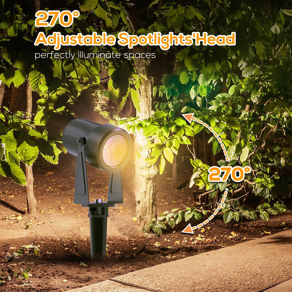 10 Pack Outdoor RGBW Landscape Lights, Color Changing Spot Uplights | Dusk to Dawn Sensor Controller with Remote