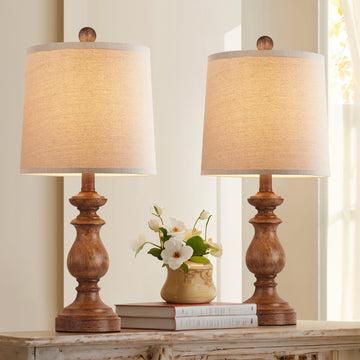 Traditional Table Lamp Set of 2, Rustic Farmhouse Table Lamps Bedroom, 22" Bedside Desk Lamps Vintage Nightstand