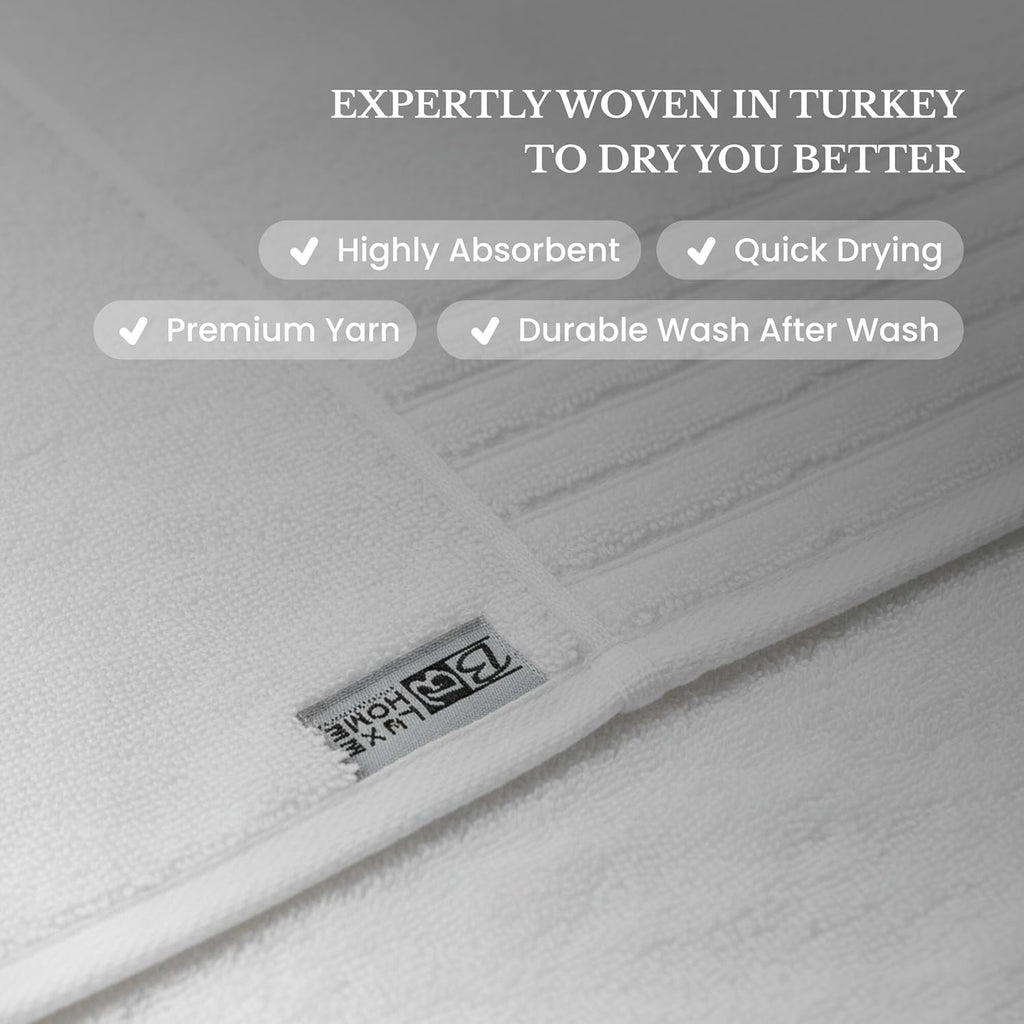 BW Luxe Home Bath Towel Set, 6-Piece, 100% Turkish Cotton, 600 GSM, White | Includes Bath, Hand and Wash Towels, Soft