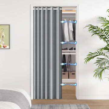 100% Blackout Magnetic Folding Door Curtain, Accordion Style Door Curtain for Doorways Privacy, 1 Panel, W52 x L78
