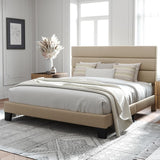 King Platform Bed Frame with Fabric Upholstered Headboard and Wooden Slats Support
