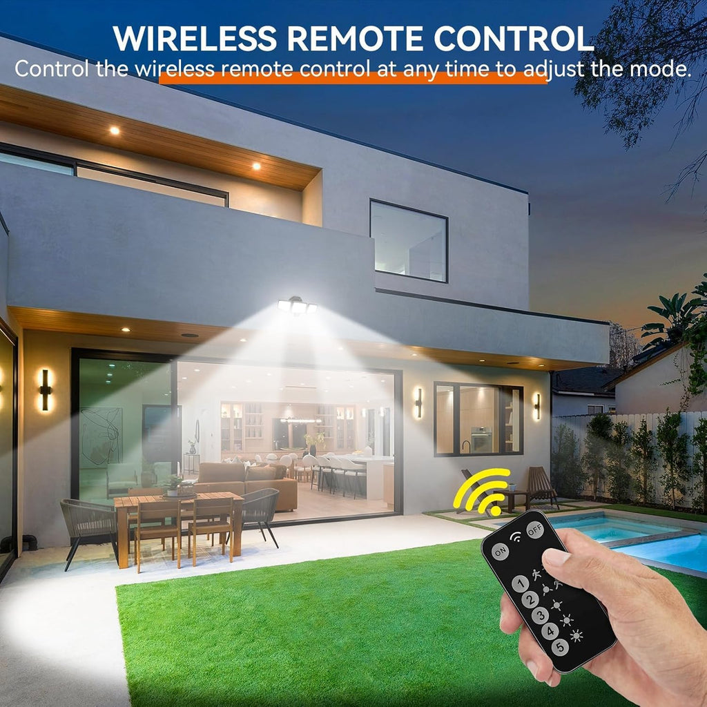 LED Security Lights Motion Sensor Outdoor Lights, 6500K Daylight, IP65 Waterproof, Dusk to Dawn, 3-Head Motion