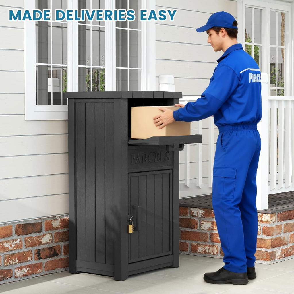 Package Delivery Box with Sign, Large Lockable & Weatherproof Anti-Theft Parcel Drop Box Storage